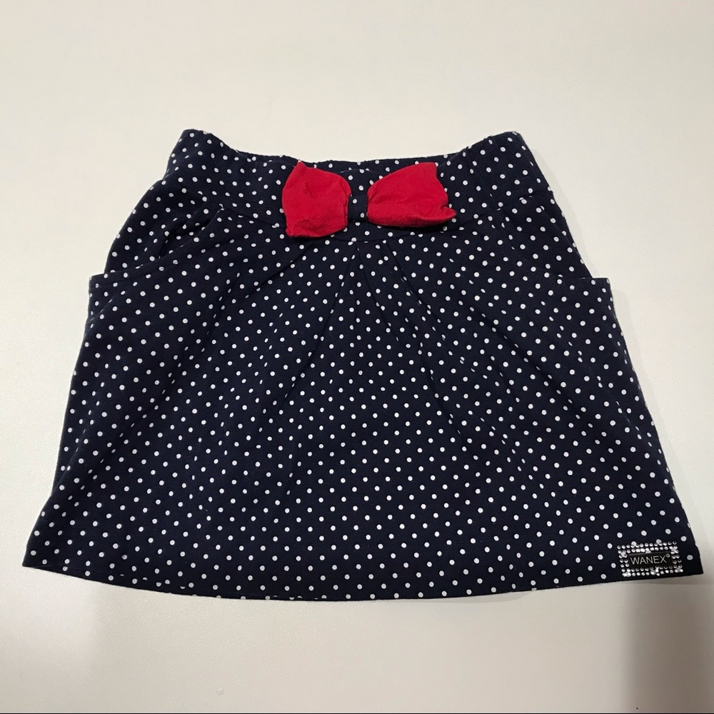 🟠 WANEX Girl’s Navy Blue Polka Pocketed Jersey Skirt, 6-7 years